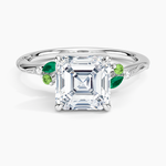 Camellia Milgrain Green Gemstone and Diamond Ring Platinum Asscher Engagement Ring
