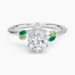 Camellia Milgrain Green Gemstone and Diamond Ring Platinum Pear Engagement Ring