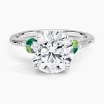 Camellia Milgrain Green Gemstone and Diamond Ring Platinum Round Engagement Ring