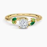 Camellia Milgrain Green Gemstone and Diamond Ring Yellow Gold 18k Cushion Engagement Ring