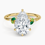 Camellia Milgrain Green Gemstone and Diamond Ring Yellow Gold 18k Pear Engagement Ring