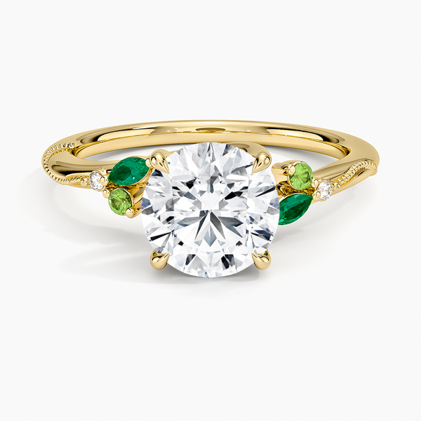 Camellia Milgrain Green Gemstone and Diamond Engagement Ring