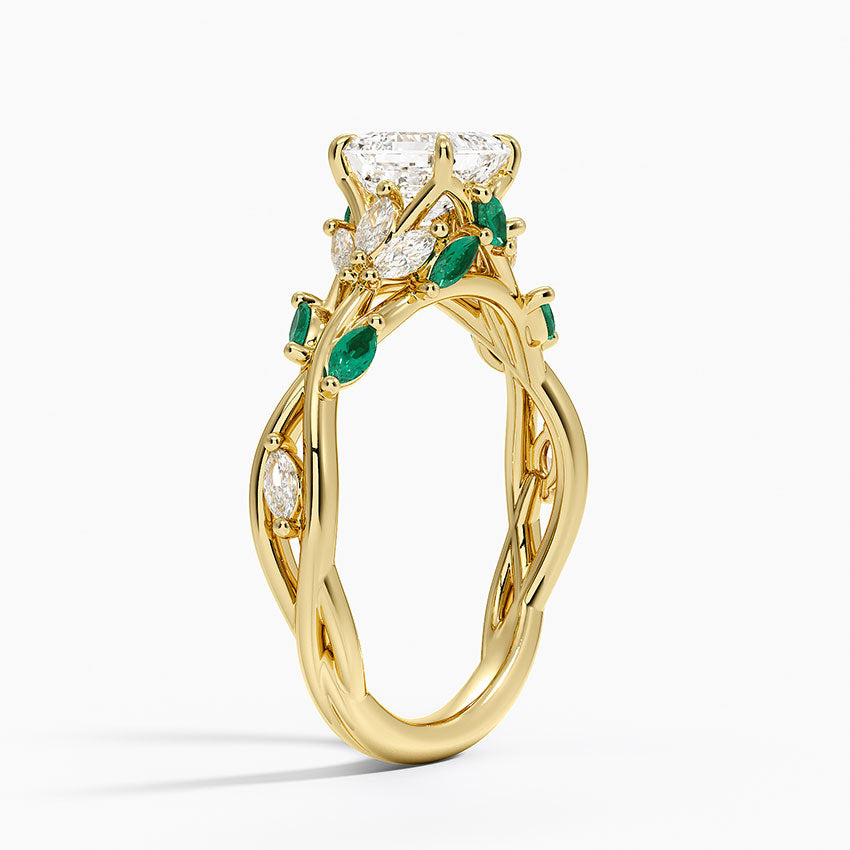 Secret Garden Lab Emerald and Diamond Ring (1/4 ct. tw.) Yellow Gold 18k Asscher Engagement Ring