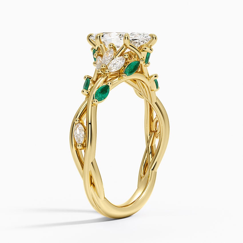 Secret Garden Lab Emerald and Diamond Ring (1/4 ct. tw.) Yellow Gold 18k Marquise Engagement Ring