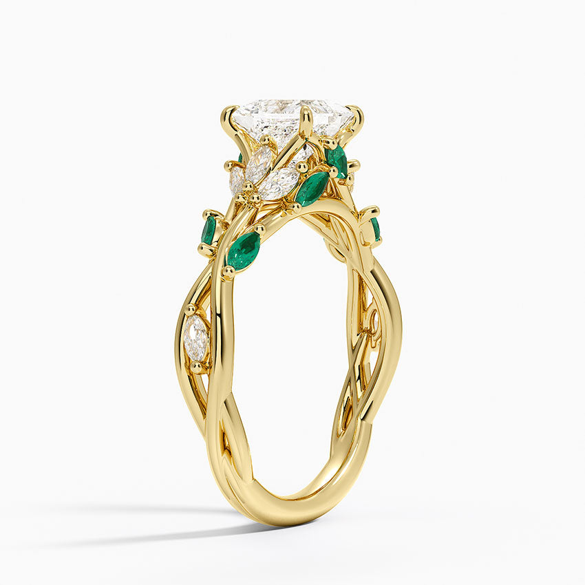 Secret Garden Lab Emerald and Diamond Ring (1/4 ct. tw.) Yellow Gold 18k Princess Engagement Ring