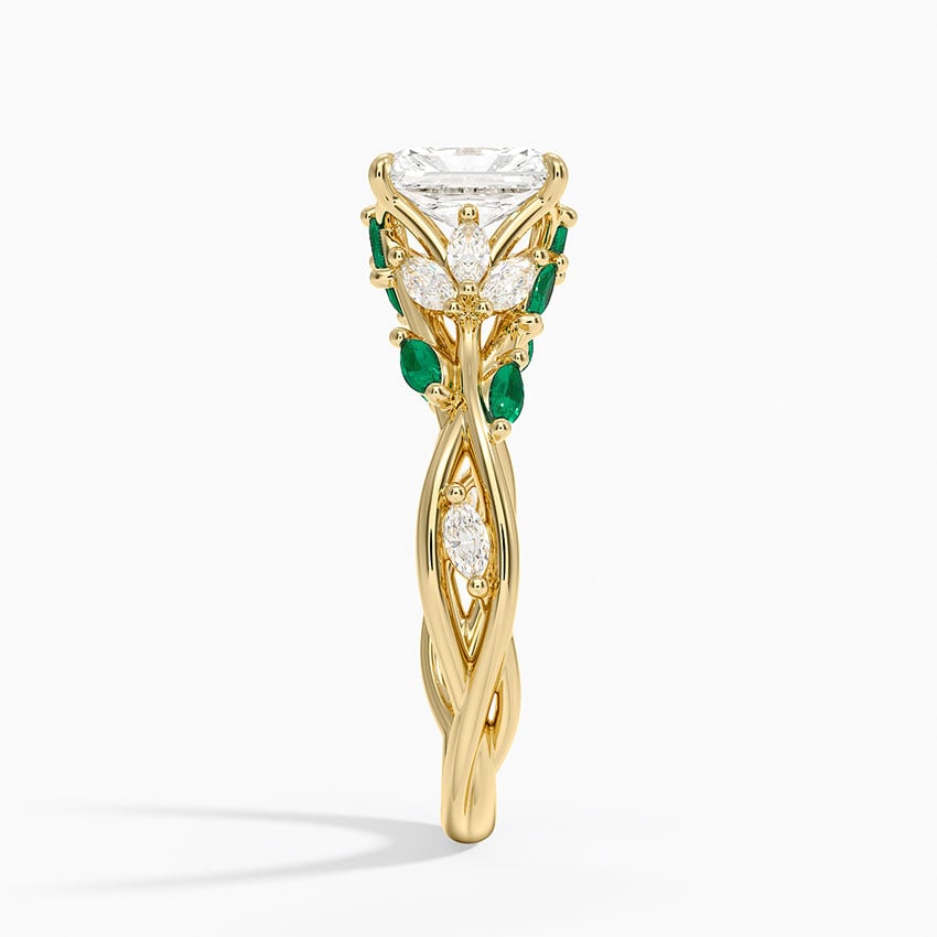 Secret Garden Lab Emerald and Diamond Ring (1/4 ct. tw.) Yellow Gold 18k Radiant Engagement Ring