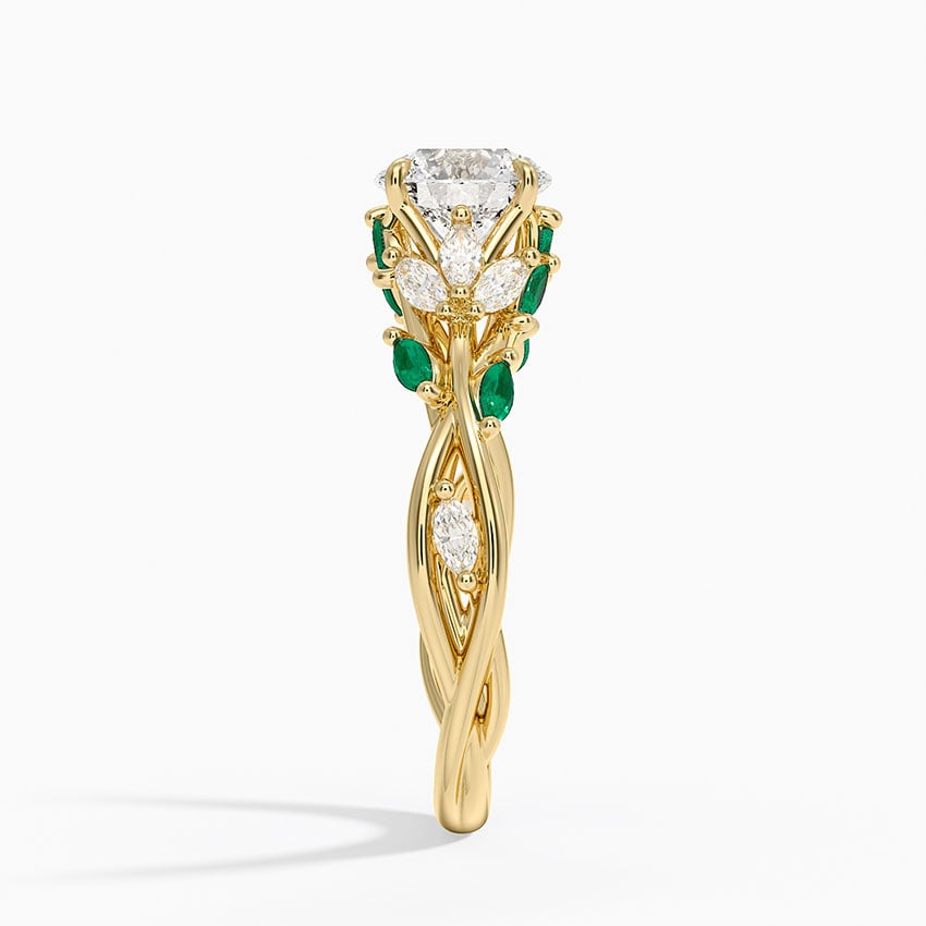 Secret Garden Lab Emerald and Diamond Ring (1/4 ct. tw.) Yellow Gold 18k Round Engagement Ring