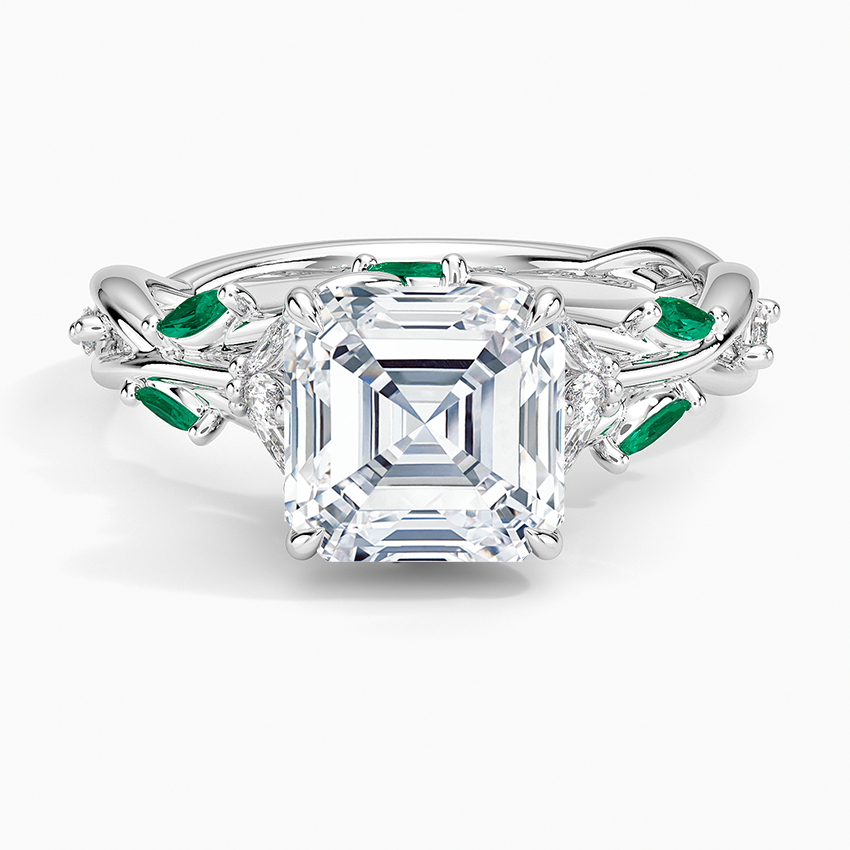 Secret Garden Lab Emerald and Diamond Ring (1/4 ct. tw.) Platinum Asscher Engagement Ring