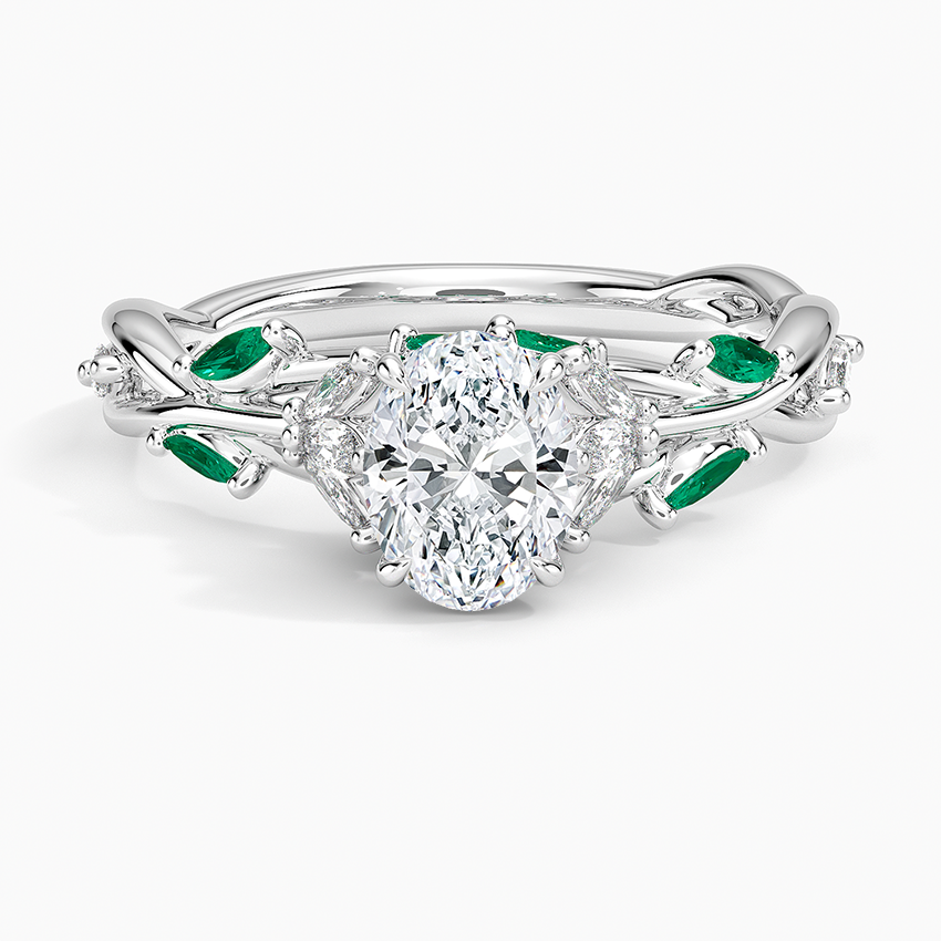 Secret Garden Lab Emerald and Diamond Ring (1/4 ct. tw.) Platinum Oval Engagement Ring