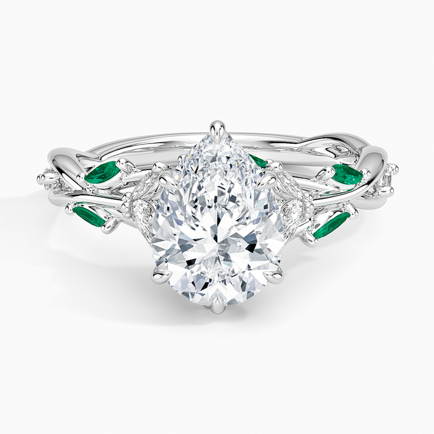 Secret Garden Lab Emerald and Diamond Ring (1/4 ct. tw.) Platinum Pear Engagement Ring