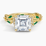 Secret Garden Lab Emerald and Diamond Ring (1/4 ct. tw.) Yellow Gold 18k Asscher Engagement Ring