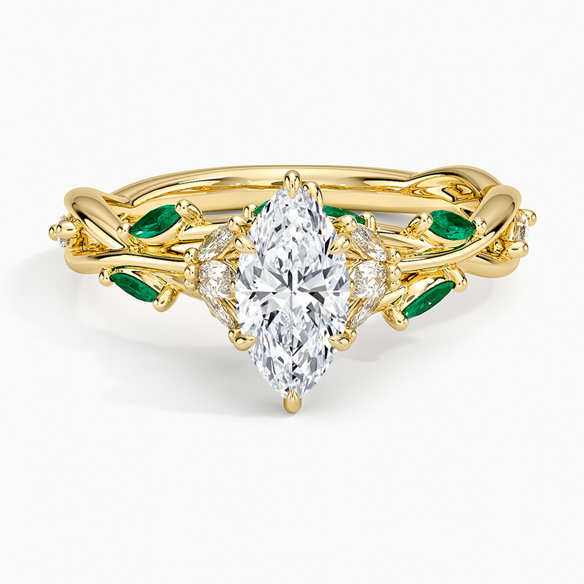 Secret Garden Lab Emerald and Diamond Ring (1/4 ct. tw.) Yellow Gold 18k Marquise Engagement Ring