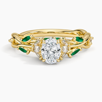 Secret Garden Lab Emerald and Diamond Ring (1/4 ct. tw.) Yellow Gold 18k Oval Engagement Ring