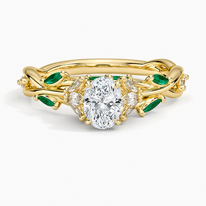 Secret Garden Lab Emerald and Diamond Ring (1/4 ct. tw.) Yellow Gold 18k Oval Engagement Ring