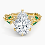 Secret Garden Lab Emerald and Diamond Ring (1/4 ct. tw.) Yellow Gold 18k Pear Engagement Ring