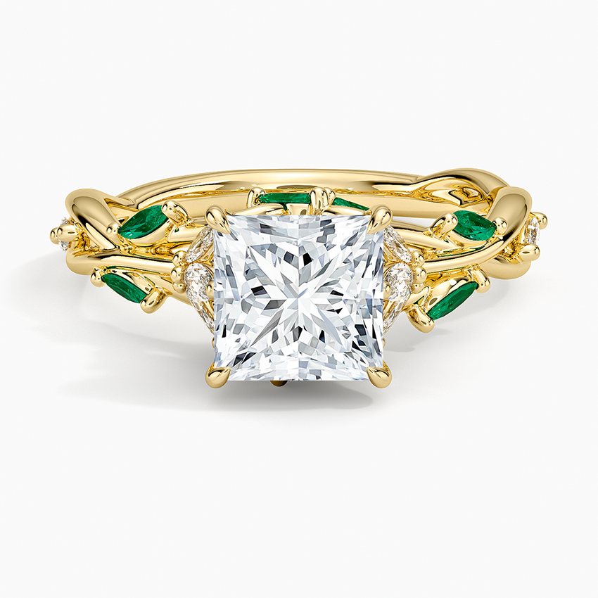 Secret Garden Lab Emerald and Diamond Ring (1/4 ct. tw.) Yellow Gold 18k Princess Engagement Ring