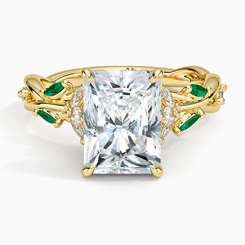 Secret Garden Lab Emerald and Diamond Ring (1/4 ct. tw.) Yellow Gold 18k Radiant Engagement Ring
