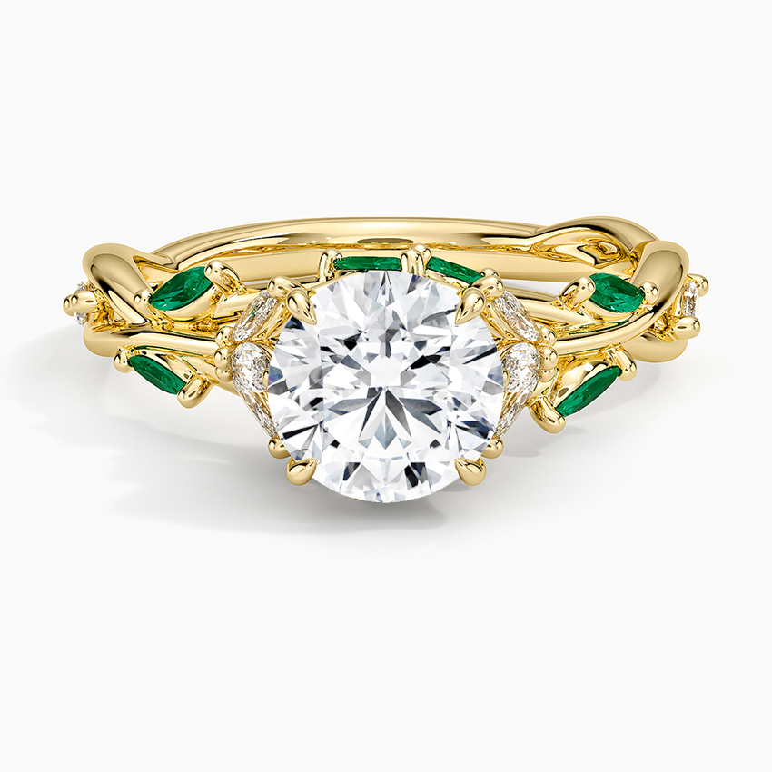 Secret Garden Lab Emerald and Diamond Ring (1/4 ct. tw.) Yellow Gold 18k Round Engagement Ring