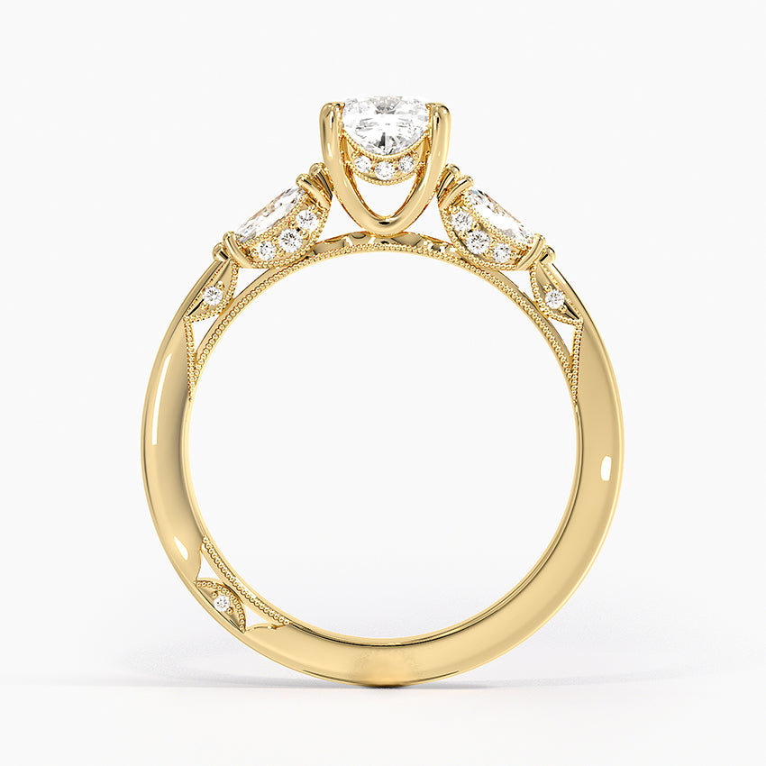Simply Tacori Three Stone Marquise Diamond Ring Yellow Gold 18k Cushion Engagement Ring