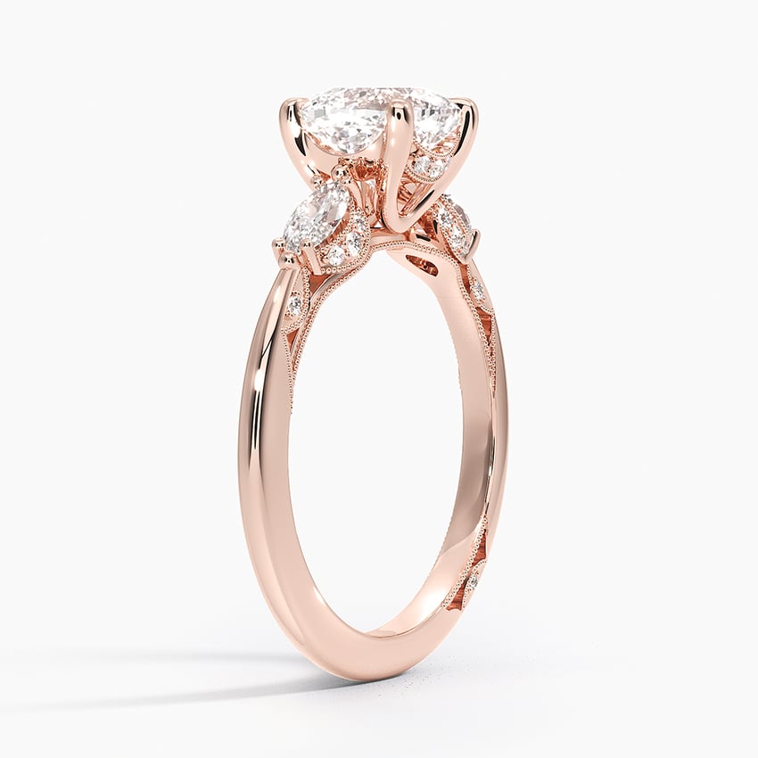 Simply Tacori Three Stone Marquise Diamond Ring Rose Gold 18k Cushion Engagement Ring