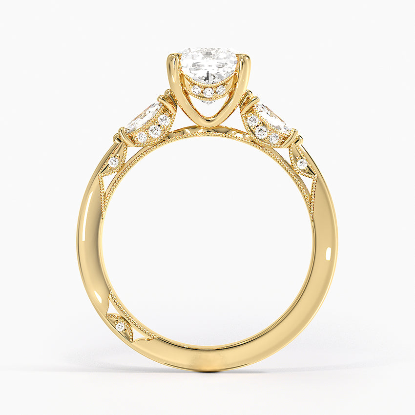 Simply Tacori Three Stone Marquise Diamond Ring Yellow Gold 18k Cushion Engagement Ring