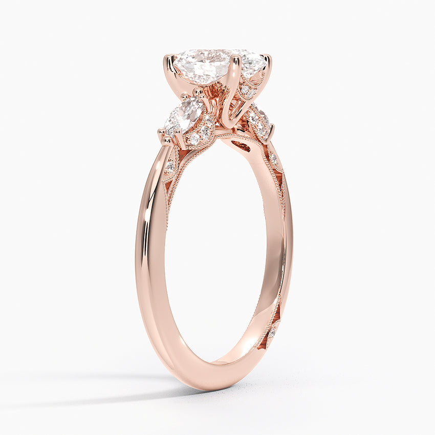 Simply Tacori Three Stone Marquise Diamond Ring Rose Gold 18k Oval Engagement Ring