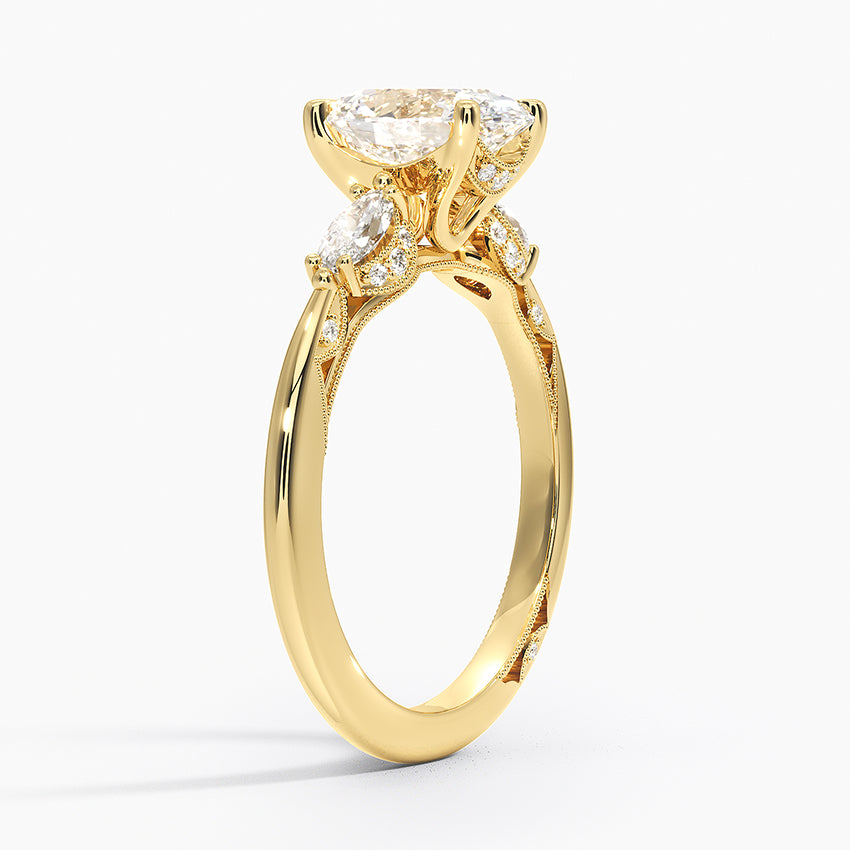Simply Tacori Three Stone Marquise Diamond Ring Yellow Gold 18k Oval Engagement Ring