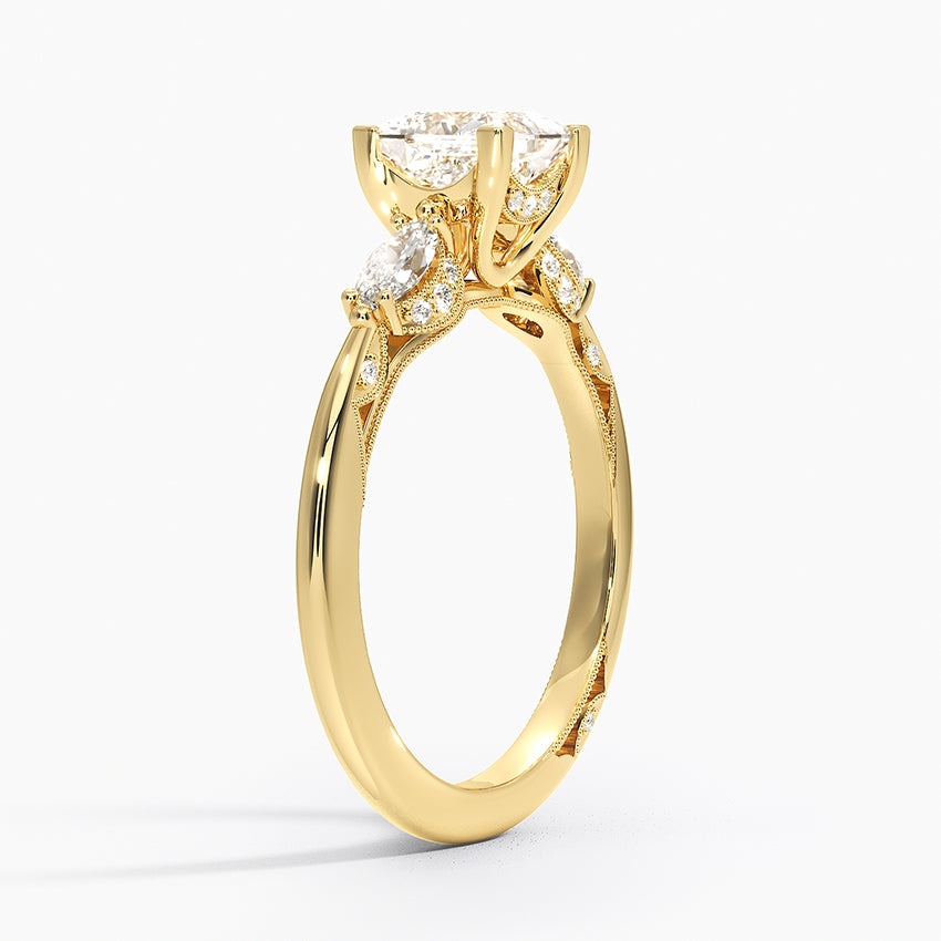 Simply Tacori Three Stone Marquise Diamond Ring Yellow Gold 18k Princess Engagement Ring