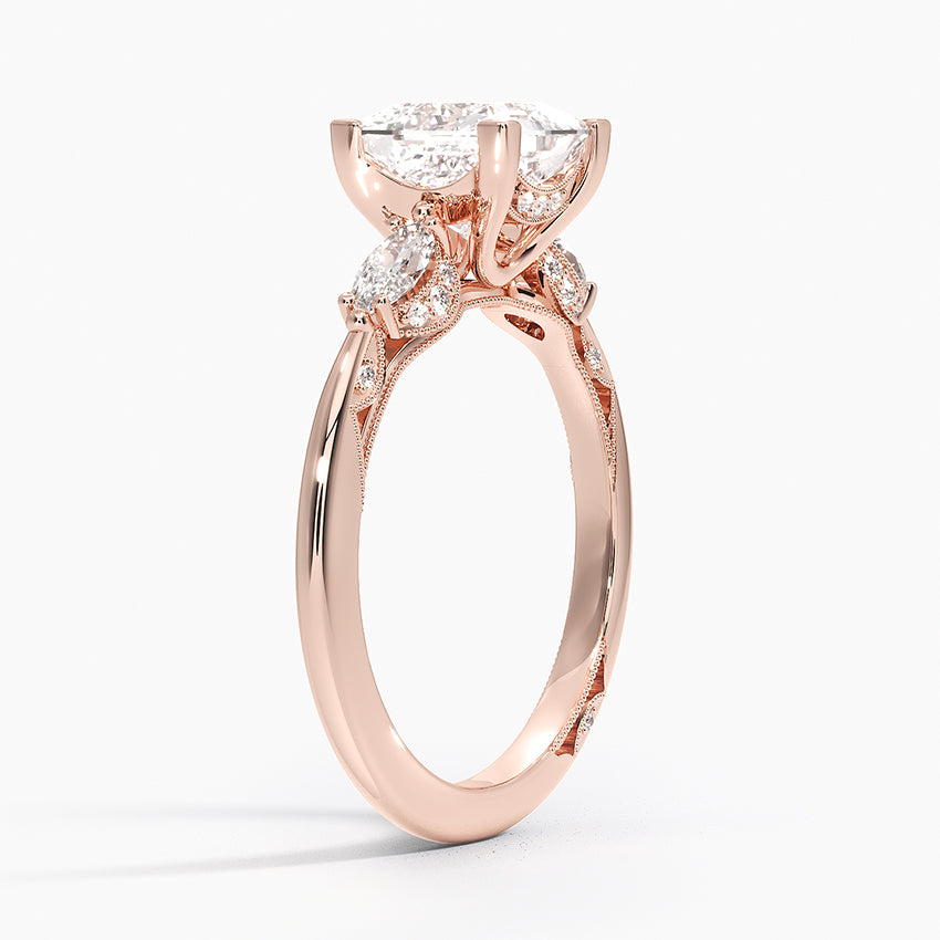 Simply Tacori Three Stone Marquise Diamond Ring Rose Gold 18k Princess Engagement Ring