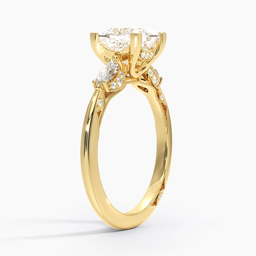 Simply Tacori Three Stone Marquise Diamond Ring Yellow Gold 18k Princess Engagement Ring