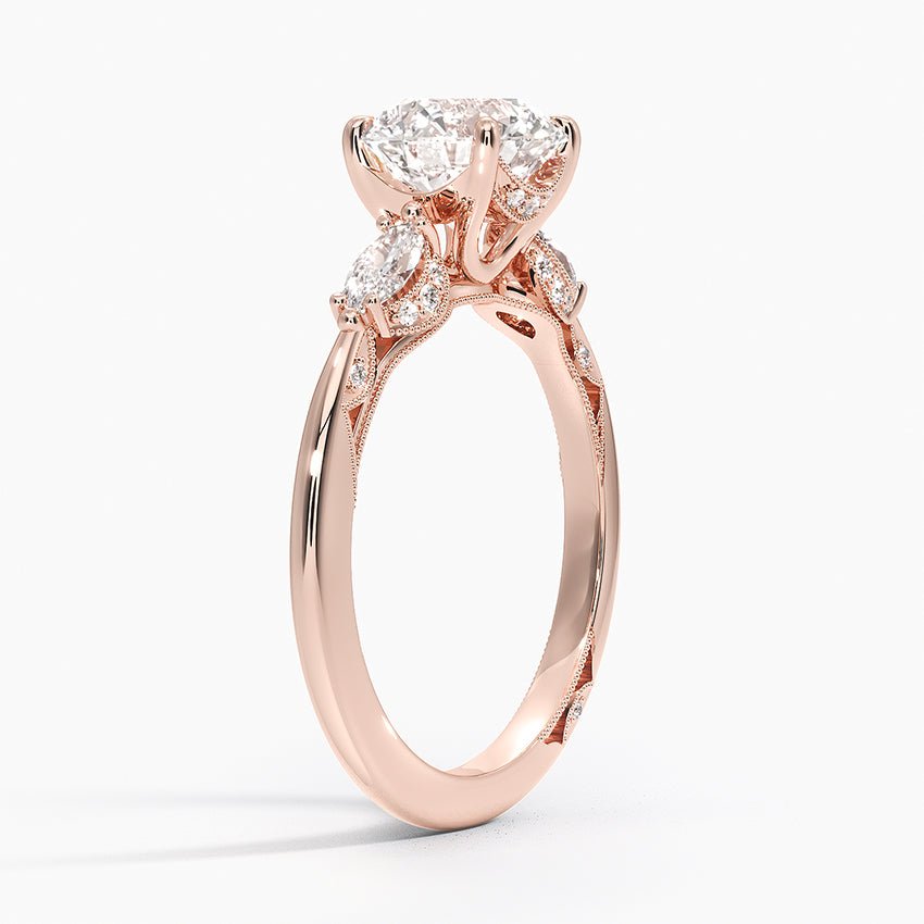 Simply Tacori Three Stone Marquise Diamond Ring Rose Gold 18k Round Engagement Ring