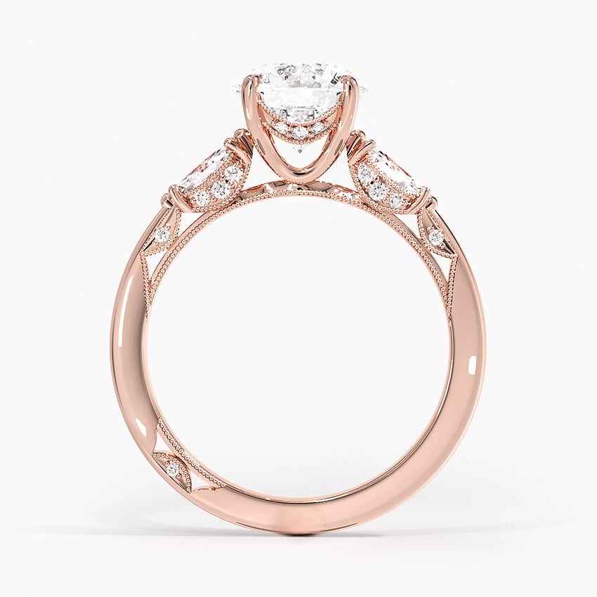 Simply Tacori Three Stone Marquise Diamond Ring Rose Gold 18k Round Engagement Ring