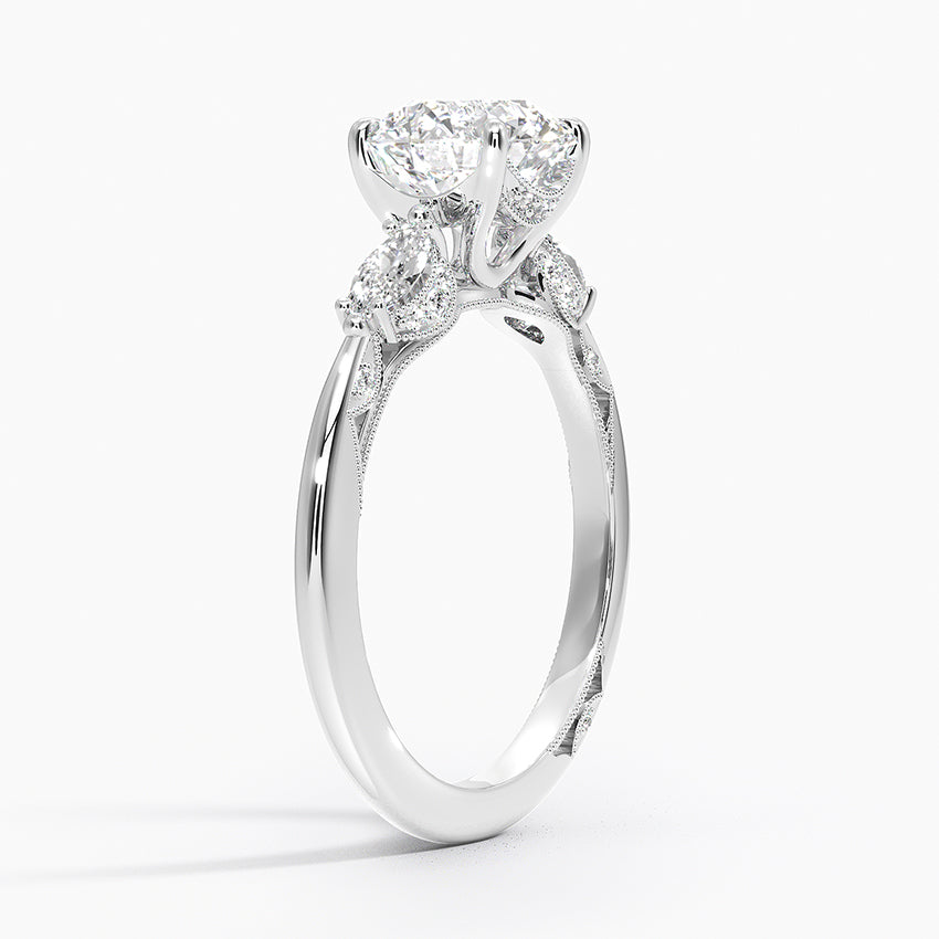 Simply Tacori Three Stone Marquise Diamond Ring Platinum Round Engagement Ring