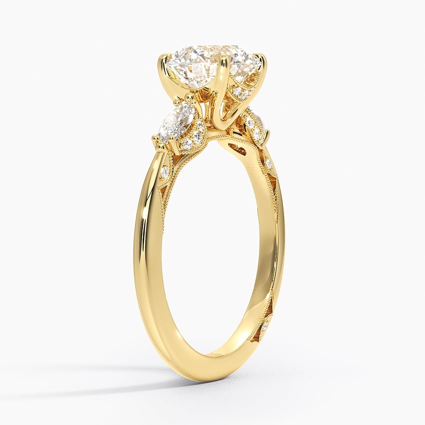Simply Tacori Three Stone Marquise Diamond Ring Yellow Gold 18k Round Engagement Ring