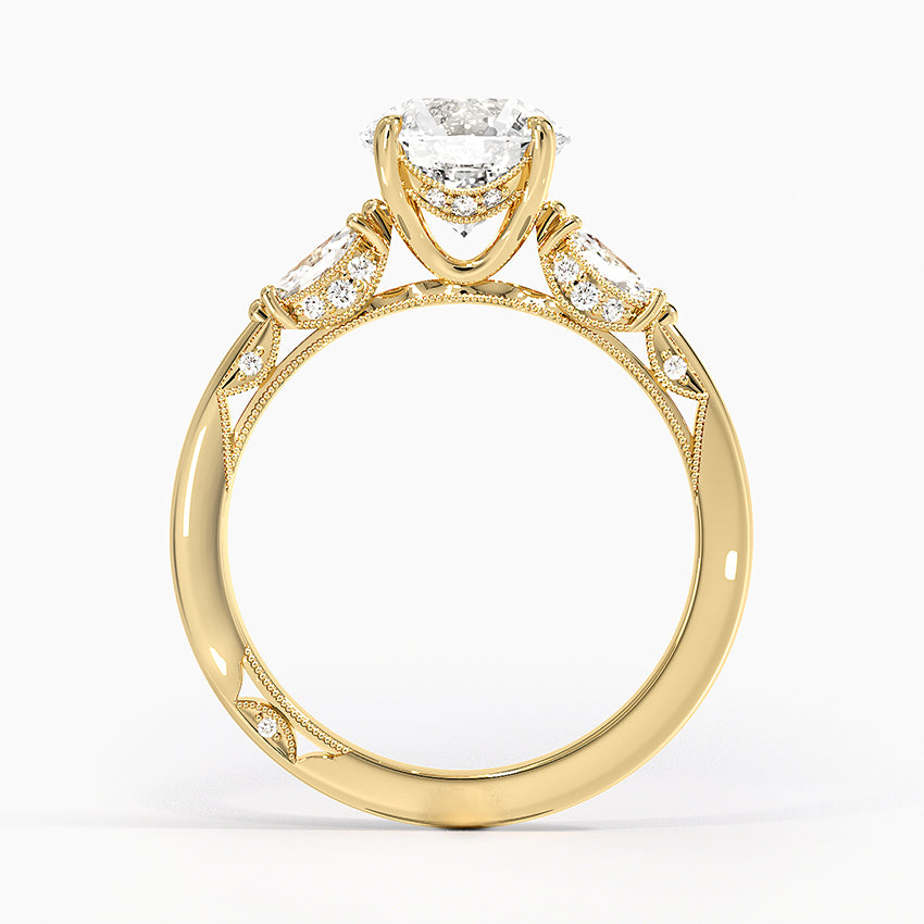 Simply Tacori Three Stone Marquise Diamond Ring Yellow Gold 18k Round Engagement Ring