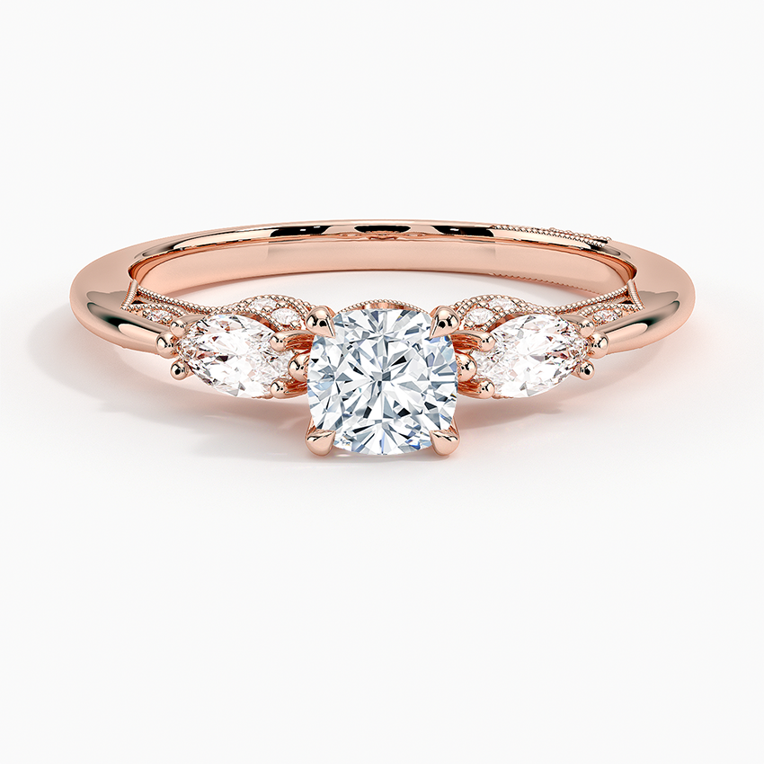Simply Tacori Three Stone Marquise Diamond Ring Rose Gold 18k Cushion Engagement Ring