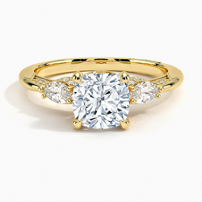 Simply Tacori Three Stone Marquise Diamond Ring Yellow Gold 18k Cushion Engagement Ring