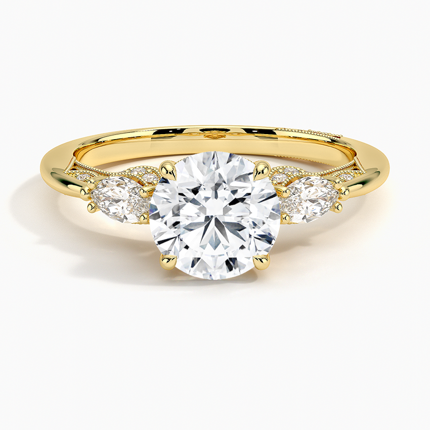 Simply Tacori Three Stone Marquise Diamond Ring Yellow Gold 18k Round Engagement Ring