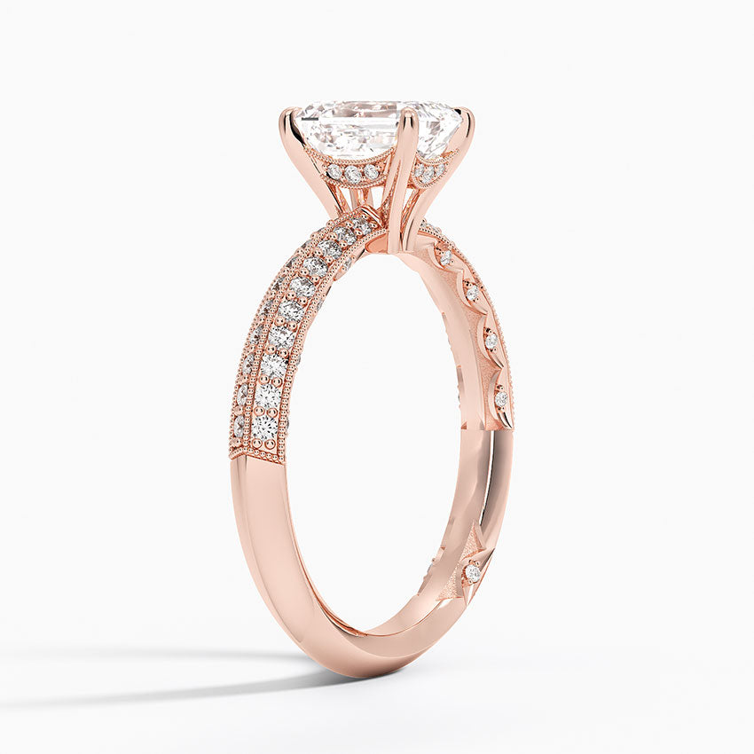 Tacori Sculpted Crescent Knife Edge Diamond Ring Rose Gold 18k Emerald Engagement Ring