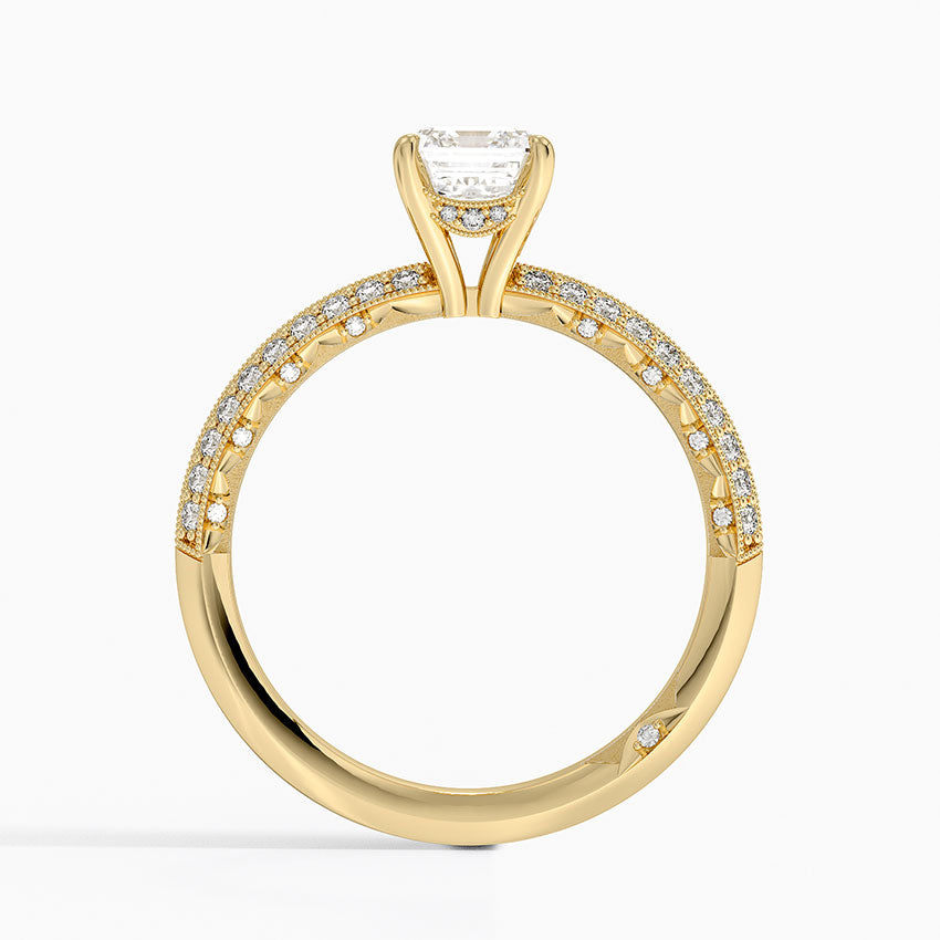 Tacori Sculpted Crescent Knife Edge Diamond Ring Yellow Gold 18k Emerald Engagement Ring