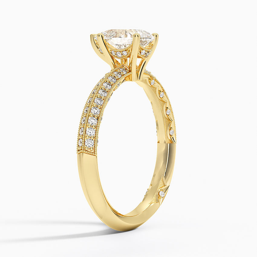 Tacori Sculpted Crescent Knife Edge Diamond Ring Yellow Gold 18k Pear Engagement Ring