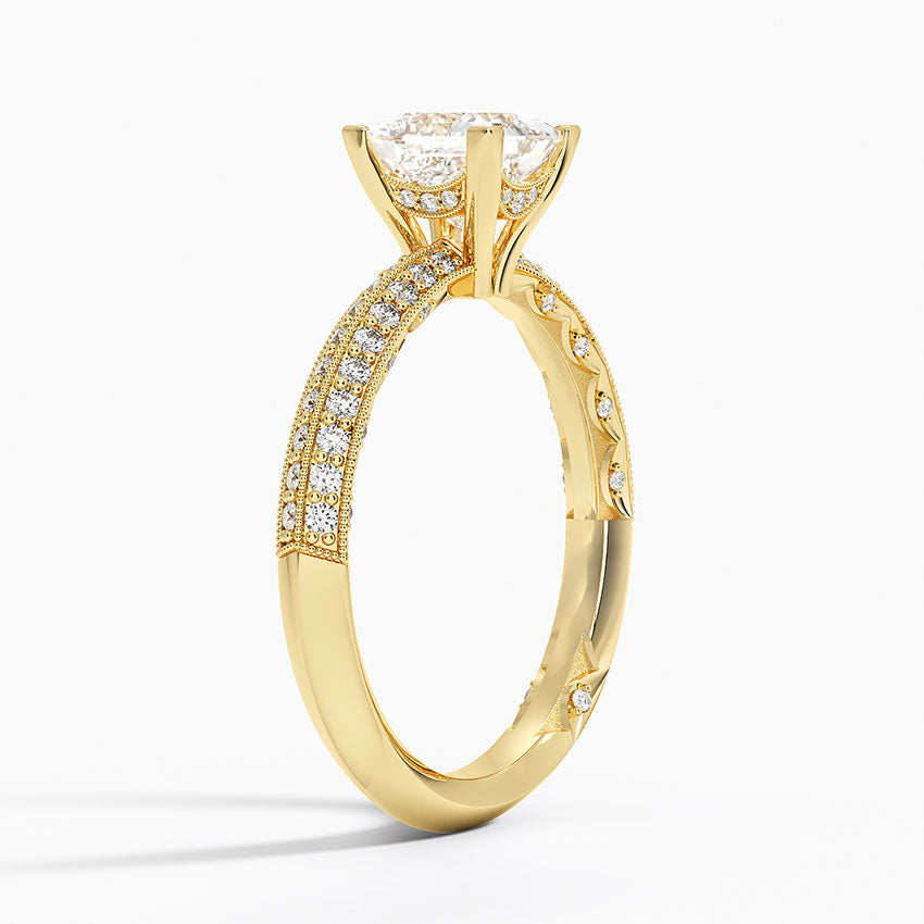 Tacori Sculpted Crescent Knife Edge Diamond Ring Yellow Gold 18k Princess Engagement Ring
