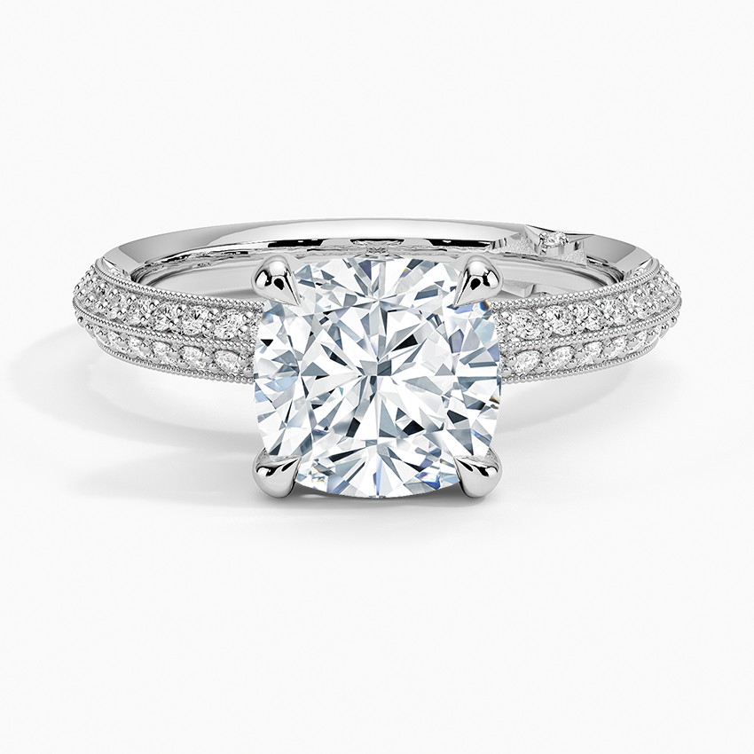 Tacori Sculpted Crescent Knife Edge Diamond Ring Platinum Cushion Engagement Ring