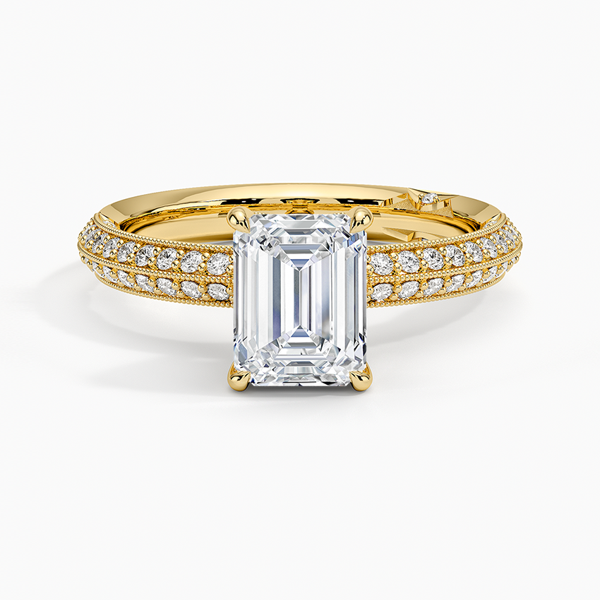 Tacori Sculpted Crescent Knife Edge Diamond Ring Yellow Gold 18k Emerald Engagement Ring