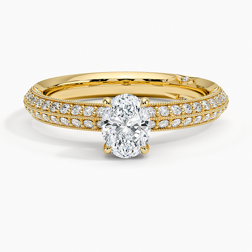 Tacori Sculpted Crescent Knife Edge Diamond Ring Yellow Gold 18k Oval Engagement Ring