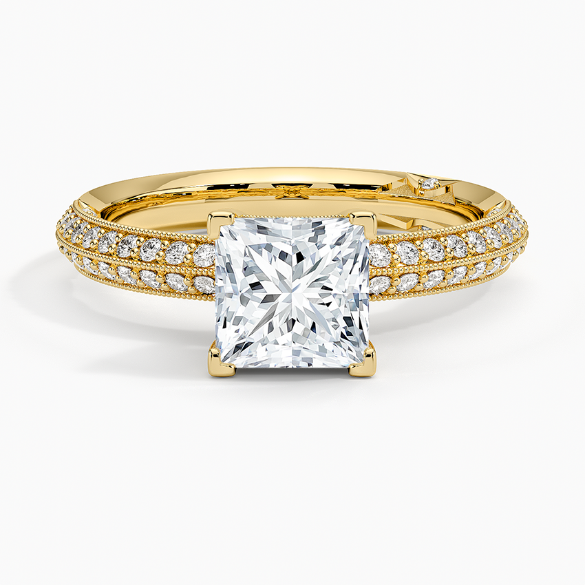 Tacori Sculpted Crescent Knife Edge Diamond Ring Yellow Gold 18k Princess Engagement Ring