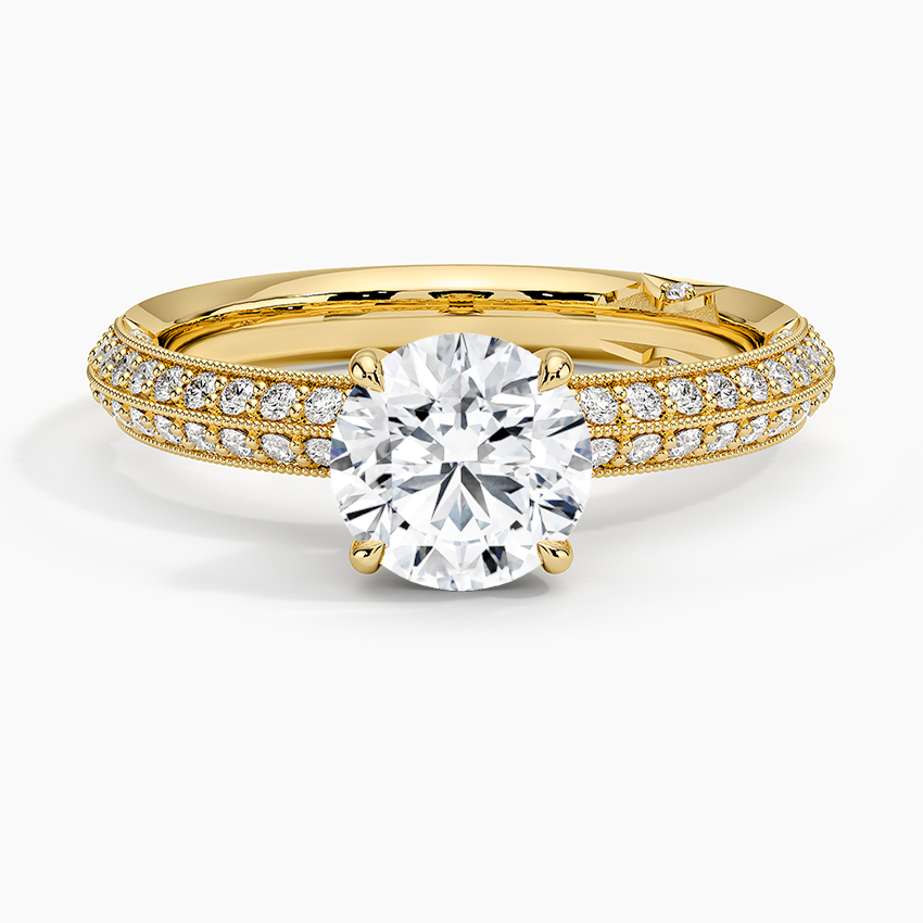 Tacori Sculpted Crescent Knife Edge Diamond Ring Yellow Gold 18k Round Engagement Ring