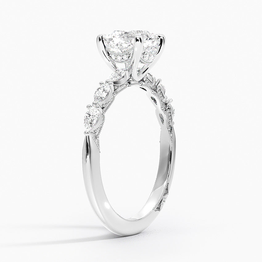 Tacori Sculpted Crescent Pear Diamond Ring Platinum Cushion Engagement Ring