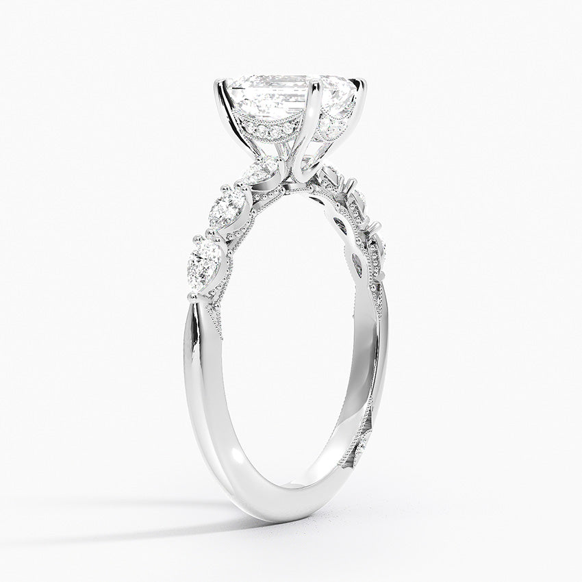 Tacori Sculpted Crescent Pear Diamond Ring Platinum Emerald Engagement Ring