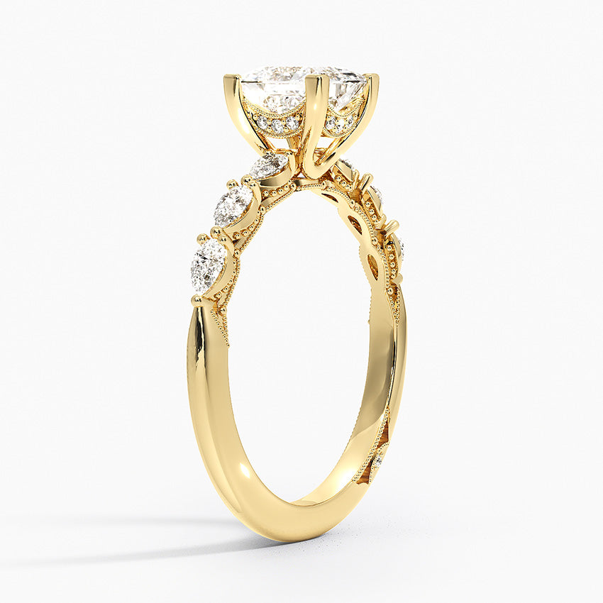 Tacori Sculpted Crescent Pear Diamond Ring Yellow Gold 18k Princess Engagement Ring